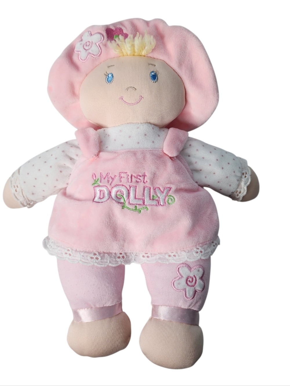 Baby Gund My First Dolly Pink Soft Plush Stuffed Doll  12" Blonde Hair Blue Eyes